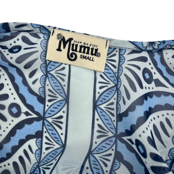 SHOW ME YOUR MUMU Shook Tassel Tunic Blue Short Sleeve Floral Sheer Size Small - Picture 4 of 6